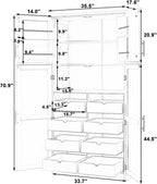 Freestanding Kitchen Pantry 35.5"x17.6"x70.9" Modern Pantry Cabinet with 4 Doors, 2 Door Shelves, 8 Pull-Out Trays and Adjustable Shelf Storage Cabinet Cupboard for Kitchen, Dining Room, Blue