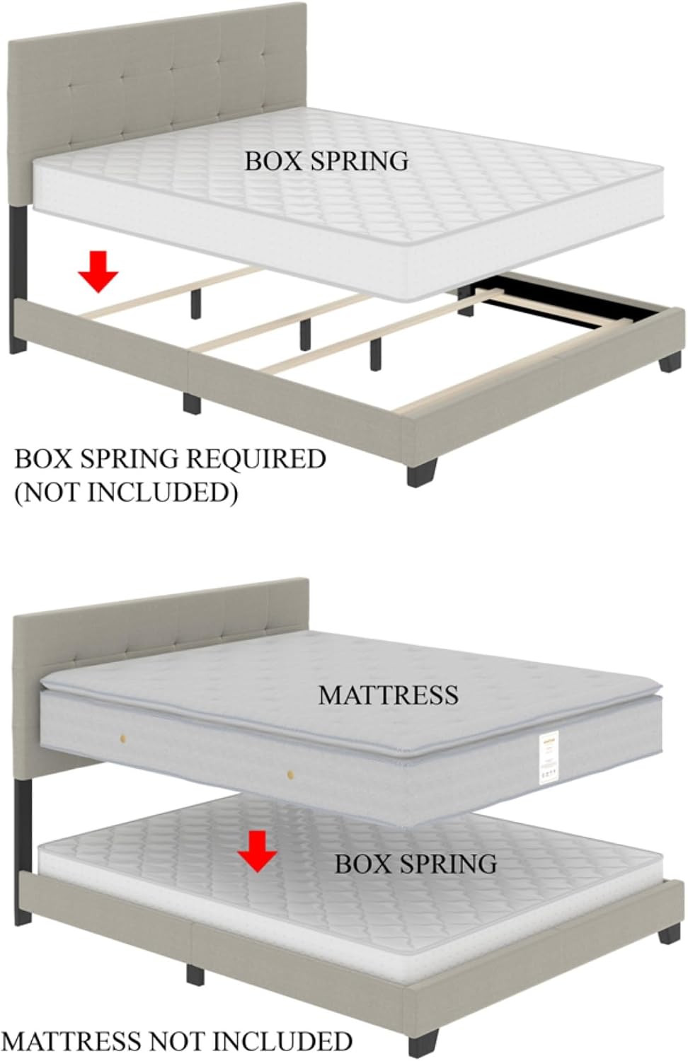 HOME DESIGN Olathe King Size Upholstered Panel Bed Frame, Vertical Channel Tufted Headboard with Gold Metal Accent, Velvet Fabric, Platform Design, Box Spring Required, Beige