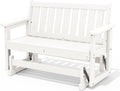 SERWALL 2 Person Patio Glider Bench, HDPE All Weather Swinging Bench, White