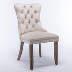 Bellemave Modern Upholstered Dining Chairs Set of 2, 2 Velvet Kitchen Dining Room Chairs with Nailhead Trim for for Living Room, Bedroom,(Beige, Wood Legs)