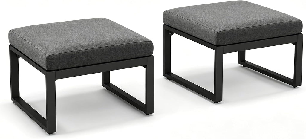 Tangkula Patio Ottoman Footrest, 220 LBS Capacity Outdoor Foot Stool with Cushion, All-Weather Aluminum Frame Footrest for Patio Furniture, Grey