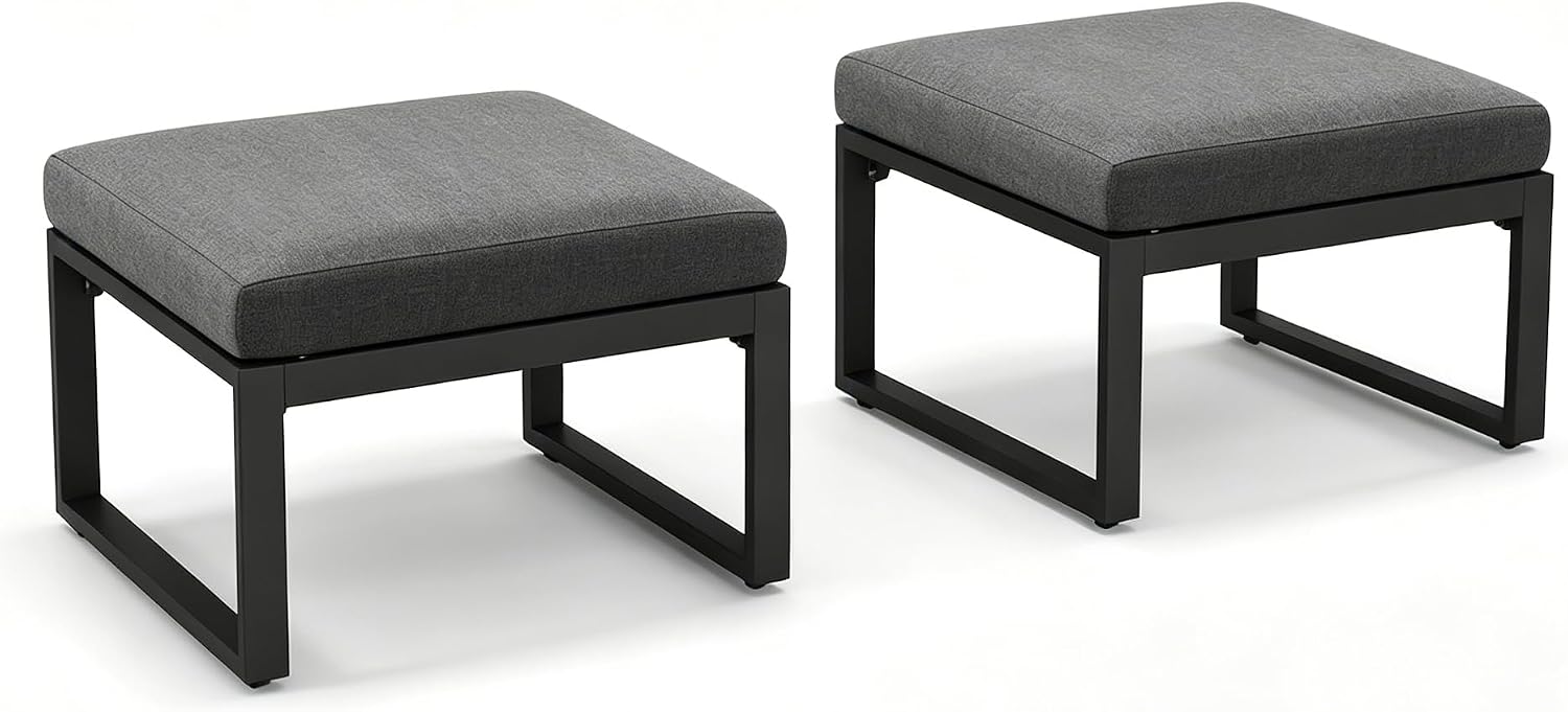 Tangkula Patio Ottoman Footrest, 220 LBS Capacity Outdoor Foot Stool with Cushion, All-Weather Aluminum Frame Footrest for Patio Furniture, Grey