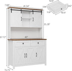 Vabches 67.7 Inch Farmhouse Pantry Storage Cabinet with Sliding Barn Doors, 2 Drawer Farmhouse Coffee Cabinet with Adjustable Shelf, Side Board with Buffet Cupboard for Kitchen, Livingroom, White