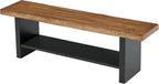 55" Solid Wood Bench with Shoe Storage, 2-Tier Farmhouse Entryway Bench, Narrow Rustic Brown Bench for Bedroom, Hallway