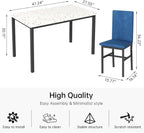 AWQM Dining Table Set for 4, Modern Faux Marble Dining Table Set with 4 Upholstered Velvet Chairs, Dining Room Table Set for Kitchen, Breakfast Nook, Dining Room, Blue