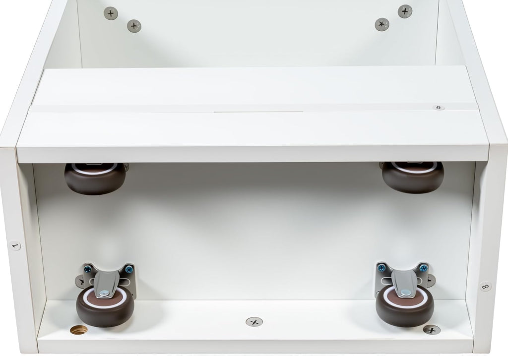 7 Tier Pull-Out Storage Cabinet with Handle & Wheels, Tall Narrow Spice Rack Next to Fridge, Wood Food Pantry for Kitchen, Dining Room, White