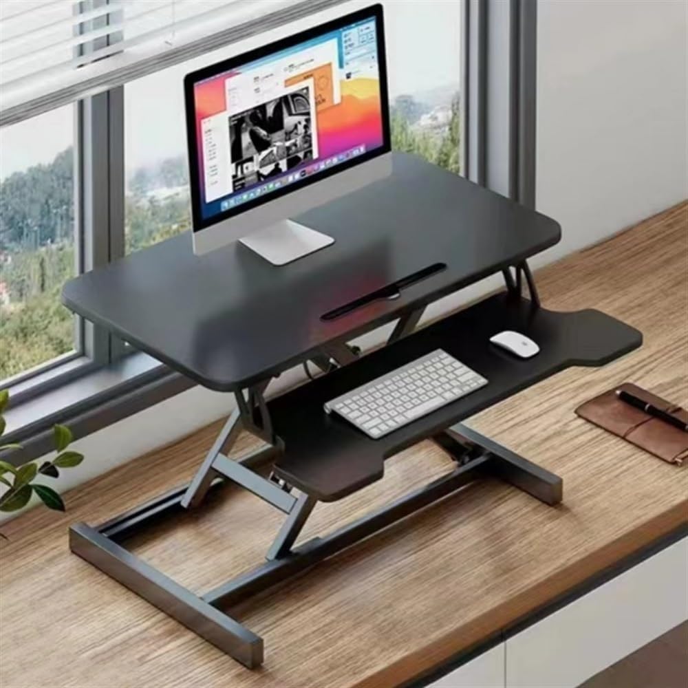 Tea Table, Standing Desk Converter Stand Desk with Keyboard Tray Height Adjustable Stand Up Desk Riser Suitable for Use in Laptops and Single Monitor Work Consoles Home Offices(Beige,25.6 * 15.7in)
