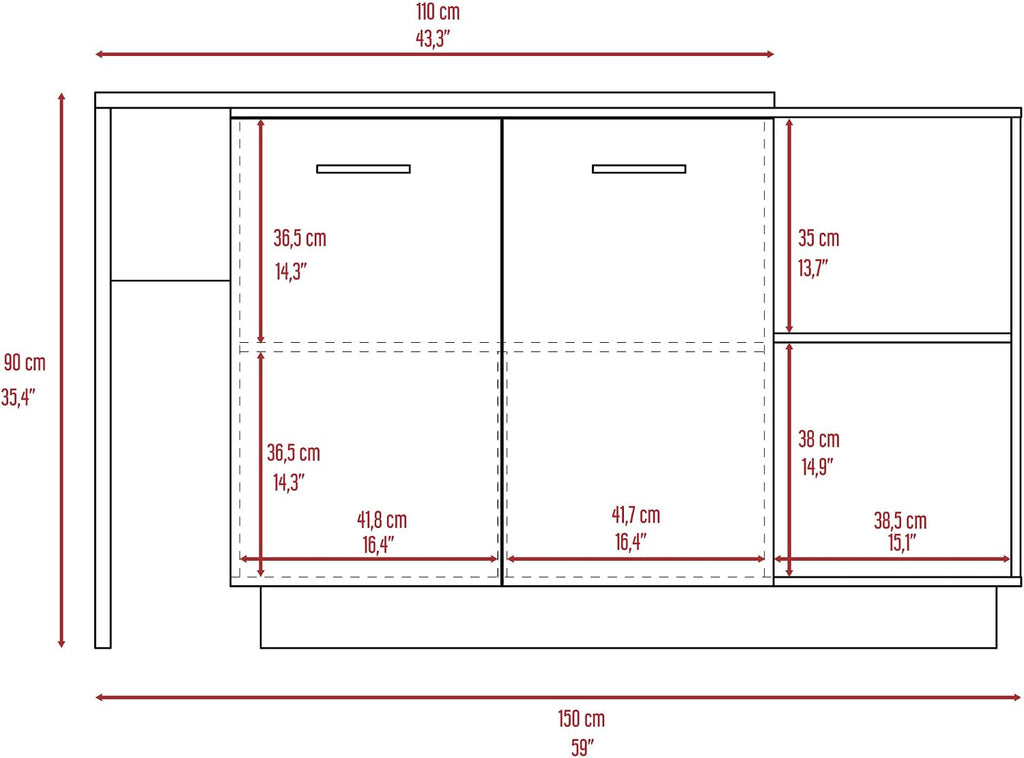 1-Drawer 3-Division Kitchen Island White with Particle Board | Modern kitchen island with 1 drawer and 5 shelves for storage and display