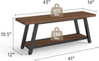 43" Wood Long Modern Farmhouse Entryway Bench, Wood Bedroom End of BedBench, Vintage Mid Century Rustic Style, Perfect for Mudroom, Storage, Living Room, Kitchen Walnut
