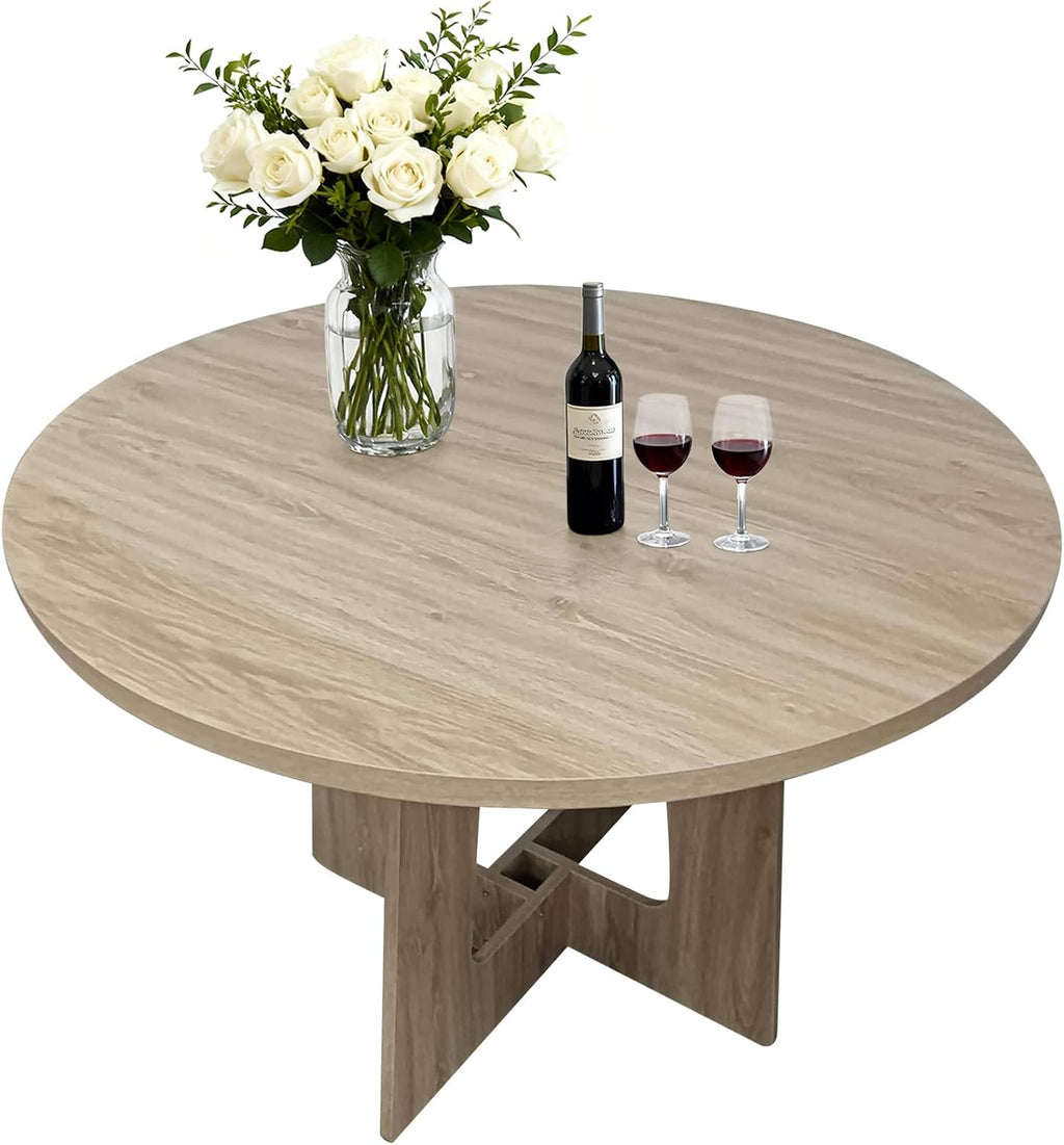 Round Dining Table for 4, 43.3'' Small Kitchen Table with Sturdy Pedestal Base, Wooden Dining Room Tables, Farmhouse Circle Dinner Tables for Living Room, Small Spaces, Space Saving, Natural Wood