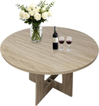 Round Dining Table for 4, 43.3'' Small Kitchen Table with Sturdy Pedestal Base, Wooden Dining Room Tables, Farmhouse Circle Dinner Tables for Living Room, Small Spaces, Space Saving, Natural Wood