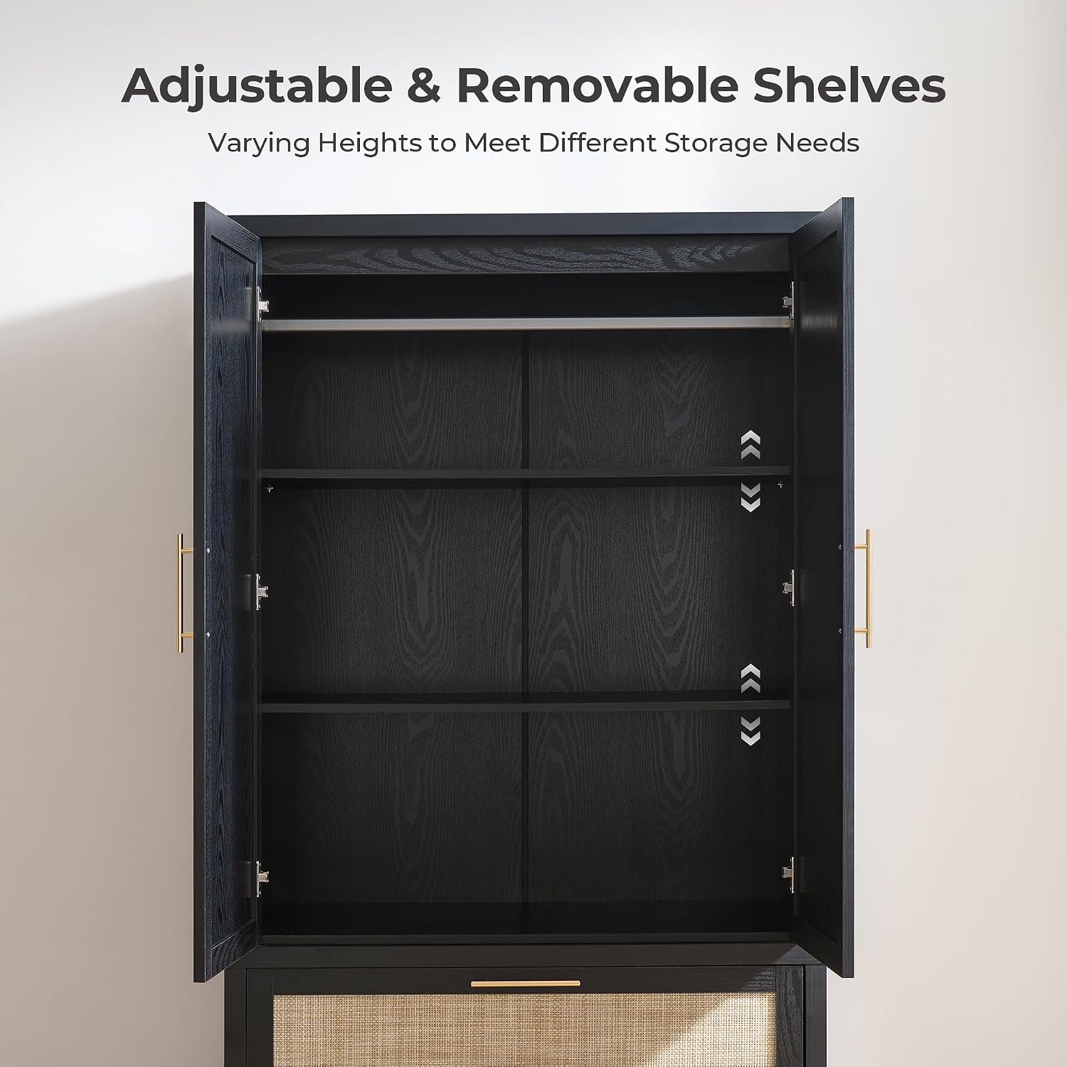 SICOTAS Rattan Armoire Wardrobe Closet, 71 inch Boho Wardrobe with Drawers | Farmhouse Storage Cabinet Armoire with Hanging Rod, Large-Capacity Deep Armoire Clothes Organizer for Bedroom, Cloak Room