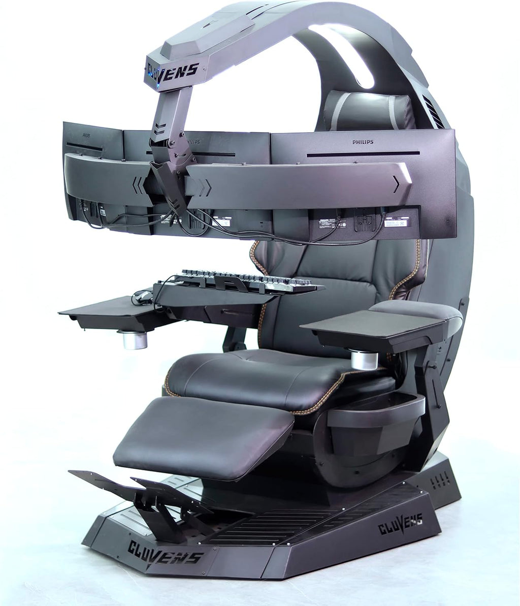 Imperatorworks CLUVENS Manticore Model Zero Gravity Gaming Chair Cockpit Gaming Workstation Executive seat (Black) Support 3 Monitors 1 * 49"/57" Monitor can Extend to 5 Monitors