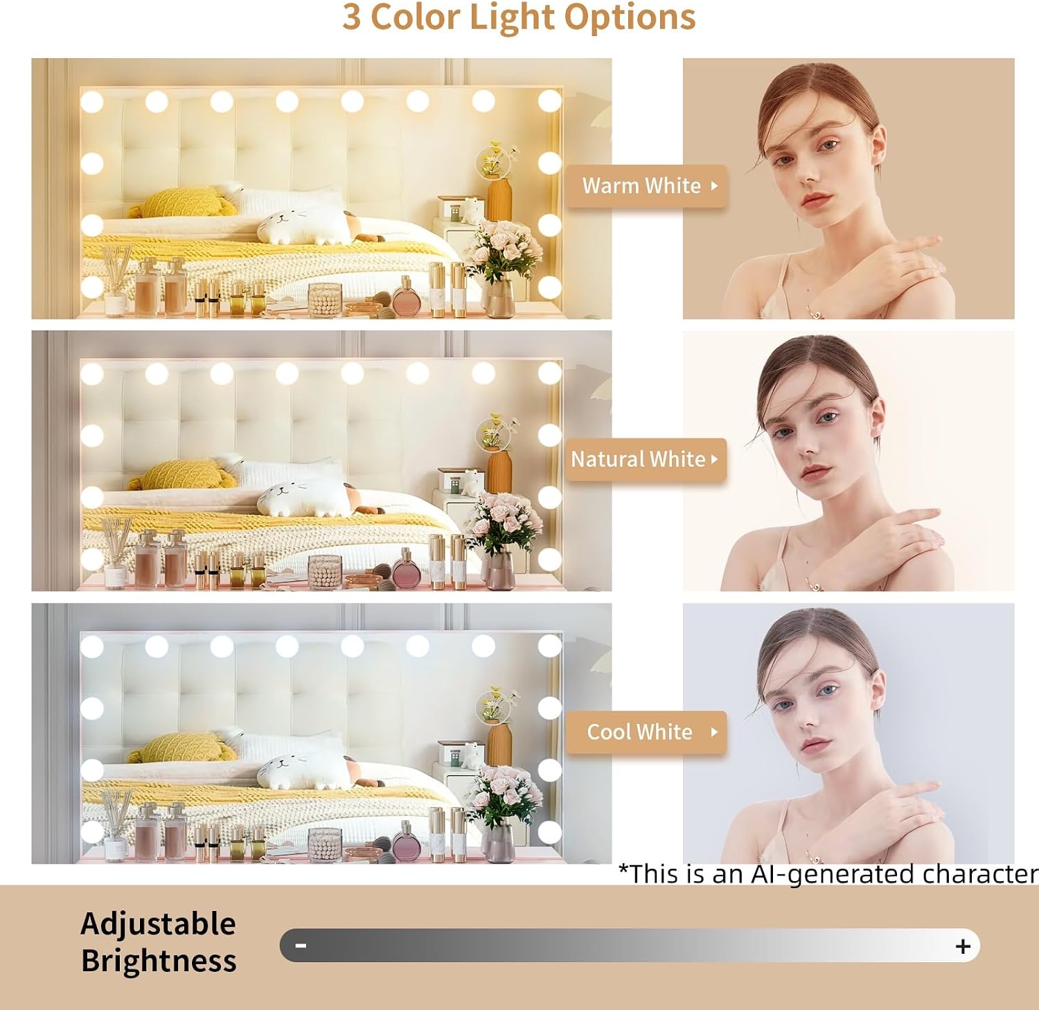 VOWNER Vanity with Lighted Mirror - Makeup Vanity Desk with Lights | Women Vanity with 11 Drawers, 3 Color Lighting Modes Adjustable Brightness, 46" Makeup Desk with Stool for Bedroom, Pink