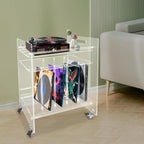 Acrylic Record Player Stand, 3 Tier Clear Record Player Stand with Wheels, Record Storage Side Table for Living Room, Bedroom, Office