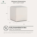 Studio Living Warren 18" Cube Ottoman, Urban Transitional, Fully Assembled, Soft Boucle Fabric, Snow