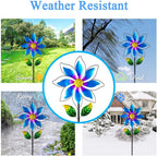 14'' Wind Spinners Outdoor, Flower Metal Garden Wind Spinners Outdoor, Kinetic Wind Sculptures & Spinners for Yard Garden Lawn Decor (Blue)