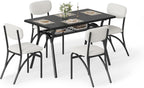 GarveeHome 5-Piece Dining Table Set for 4, Modern Kitchen Table with 4 Boucle Chairs, Rectangular Dining Table with Storage Shelf & Marble Tabletop, Home Dining Furniture for Small Space, Beige+Black