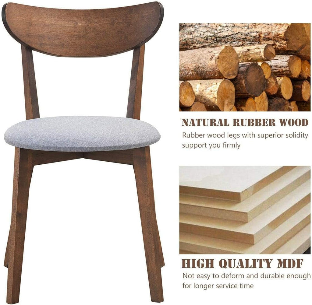COSTWAY Dining Chairs Set of 6, Mid-Century Modern Kitchen & Dining Chairs with Curved Back and Cushioned Seat, Walnut Finished Wood Living Room Side Chairs for Kitchen, Dining Room, Bistro