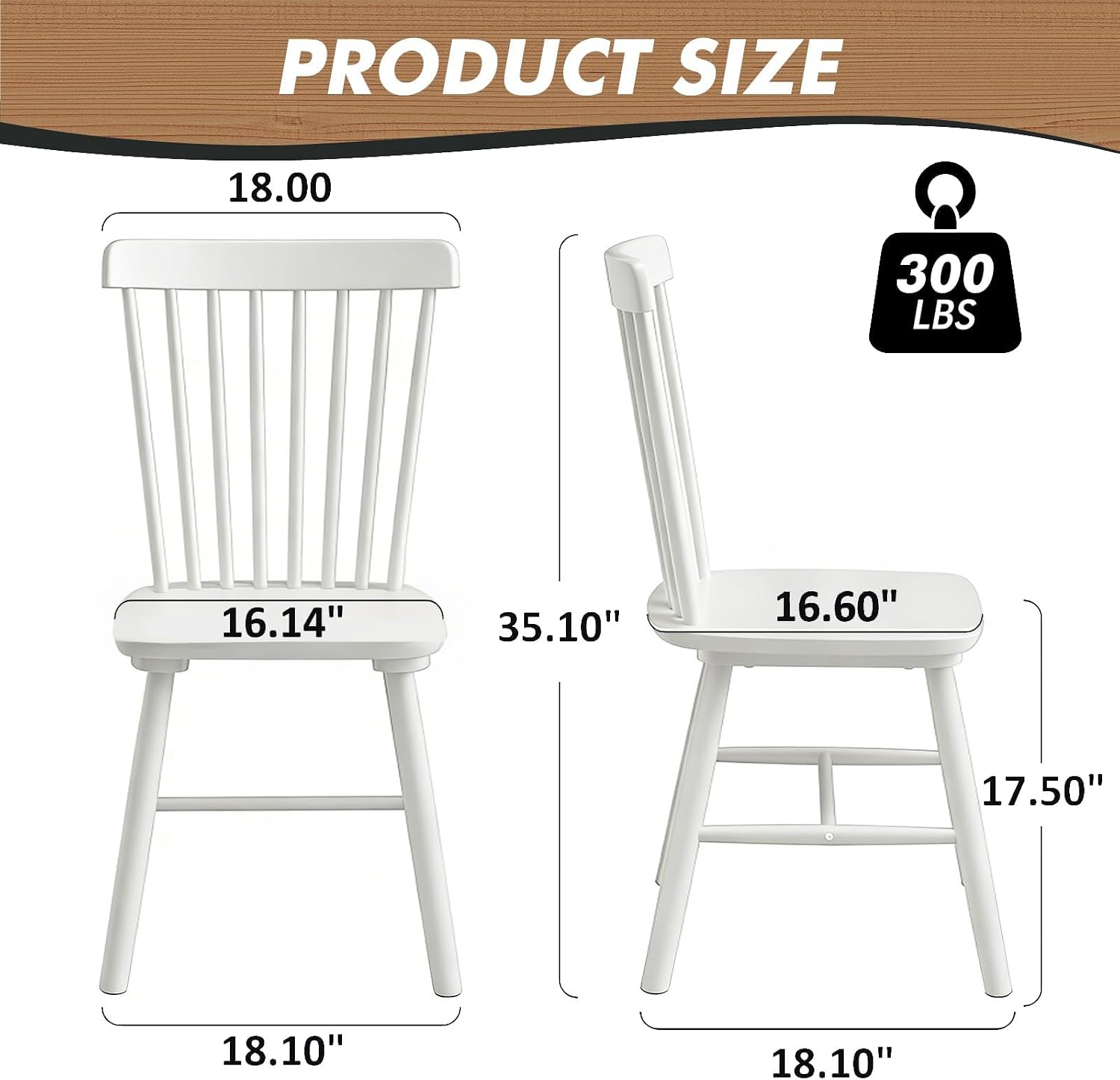 ClinQ Windsor Dining Chair Set of 4, Spindle Back Wooden Chairs for Kitchen and Dining Room, Farmhouse Country Wooden Dining Chairs for Dining Living Room, Farmhouse, Restaurant, White