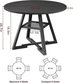 Round Dining Table for 4,Kitchen Dining Room Circle Dinner Pedestal Table,Space Saving Wood Kitchen & Dining Room Furniture (Black, 42In)