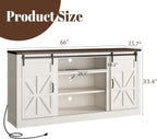 Hlivelood 66" Farmhouse TV Stand for 75 Inch TV, 33" Tall Entertainment Center with Power Outlets & Sliding Barn Door, Wood TV Stand with Storage, TV Media Console for Living Room, Antique White