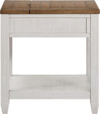 Martin Svensson Home Napa Farmhouse Chairside End Table with Charging Station, Solid Wood Narrow Side Table with Drawer & Shelf, Rustic Accent Table for Living Room or Bedroom. White and Natural.