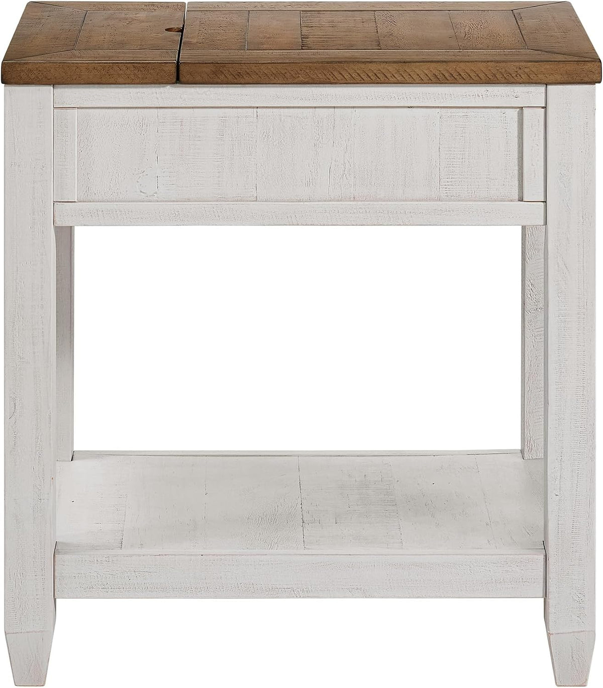 Martin Svensson Home Napa Farmhouse Chairside End Table with Charging Station, Solid Wood Narrow Side Table with Drawer & Shelf, Rustic Accent Table for Living Room or Bedroom. White and Natural.