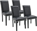 LEEMTORIG Set of 4 Upholstered Parsons Dining Chairs, Faux Leather Dining Room Kitchen Side Chair with Nail-Head Trim for Living Room Bedroom Outdoor Lounge Guest Cafe, Midnight Black CY-1122-BK02
