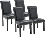 LEEMTORIG Set of 4 Upholstered Parsons Dining Chairs, Faux Leather Dining Room Kitchen Side Chair with Nail-Head Trim for Living Room Bedroom Outdoor Lounge Guest Cafe, Midnight Black CY-1122-BK02