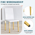 55" White Dining Table Set for 4, Modern Dining Table Set for 4, White Glossy Table with White Faux Leather Chairs, Gold Metal Frame Breakfast Table Set for 4 Ideal for Dining Room,Small Space