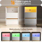 VINGLI White Nightstand with Charging Station, High Gloss Led Night Stand with Drawers, End Table, Bedside Table, Smart Nightstand Modern, Small Night Stand for Bedroom, 15.63" W*11.61" D*23.62" H
