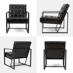 Glitzhome Mid Century Modern Accent Chair, Comfy Living Room Chair with Durable Metal Frame,PU Leather Cushioned, Reading Armchairs for Living Room, Bedroom, Home Office, Black