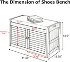 Wilk Shoe Storage Bench, 2-Tier Shoe Cabinet with Padded Seat Cushion, Bamboo Entryway Bench with 2 Doors (31.49’’(L) x13.78’’(W) x18.9''(H))