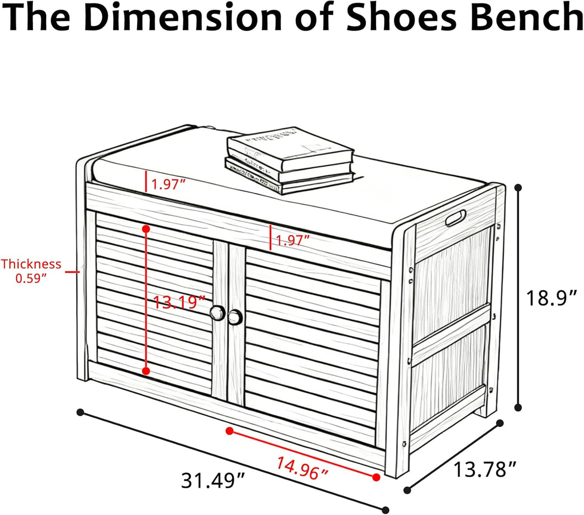 Wilk Shoe Storage Bench, 2-Tier Shoe Cabinet with Padded Seat Cushion, Bamboo Entryway Bench with 2 Doors (31.49’’(L) x13.78’’(W) x18.9''(H))