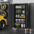Metal Storage Cabinet with Wheels,71"Garage Cabinets with Lock Door | Heavy-Duty Garage Tool Cabinet with 4 Adjustable Shelves,Garage Cabinet and Storage System for Garage,Home,Shop,Office