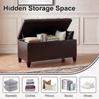 Asense Storage Ottoman Bench, 33" Faux Leather Upholstered End of Bed Bench with Safety Hinge,Wooden Legs,for Entryway Bedroom Living Room,Chocolate Brown