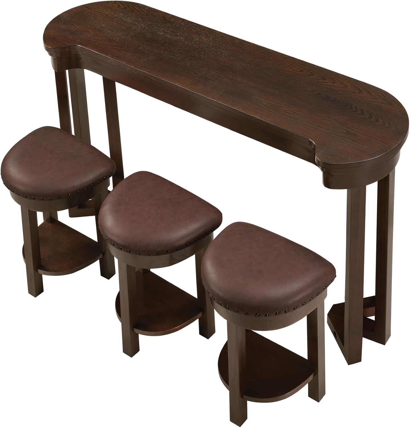 Merax 4 Piece Bar Table Set with 3 PU Upholstered Bar Stools, Solid Wood Counter Height Kitchen Table Set, Breakfast Table with 3 Padded Stools for Living Room, Dining Room, Espresso