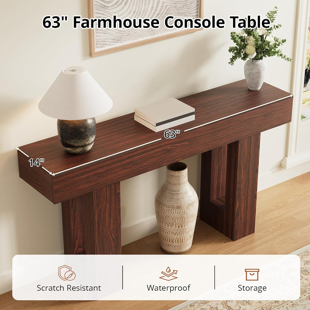 Airynee 63 Inches Long Console Table for Entryway with Drawers, Wooden Sofa Table Behind Couch, Industrial Entry Table for Living Room, Foyer, Hallway, Walnut