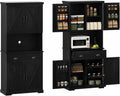 ChooChoo 72" Pantry Cabinet with Storage Drawers, Farmhouse Kitchen Hutch Bar Cabinet with Microwave Stand, Kitchen Cupboard with Door Shelves for Dining Room, Living Room, Black