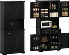 ChooChoo 72" Pantry Cabinet with Storage Drawers, Farmhouse Kitchen Hutch Bar Cabinet with Microwave Stand, Kitchen Cupboard with Door Shelves for Dining Room, Living Room, Black