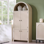 IFGET 71" Tall Arched Kitchen Pantry, Modern Fluted Wood Storage Cabinet with Doors, 3 Adjustable Shelves, 6 Door Shelves, Organizer, Versatile Cupboard for Kitchen, Bathroom, Cream