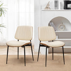 LUNLING Dining Room Chairs Mid Century Modern Retro Beige Faux Leather Chair with Walnut Bentwood Upholstered Seat Metal Legs Kitchen Chairs Adjustable Foot for Kitchen Dining Room,1PCS