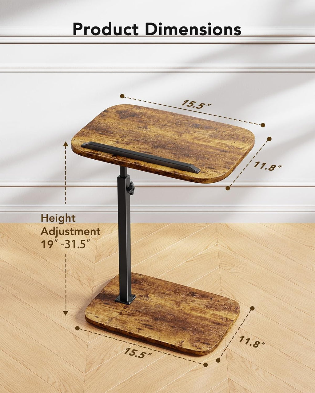 HUANUO TV Tray Table, Adjustable Height TV Tray with 360° Swivel & 90° Tilt Tabletop, TV Tables for Eating with Anti-Slip Bar, TV Tray for Bed, Sofa, Dining, Laptop, Living Room & Home Office