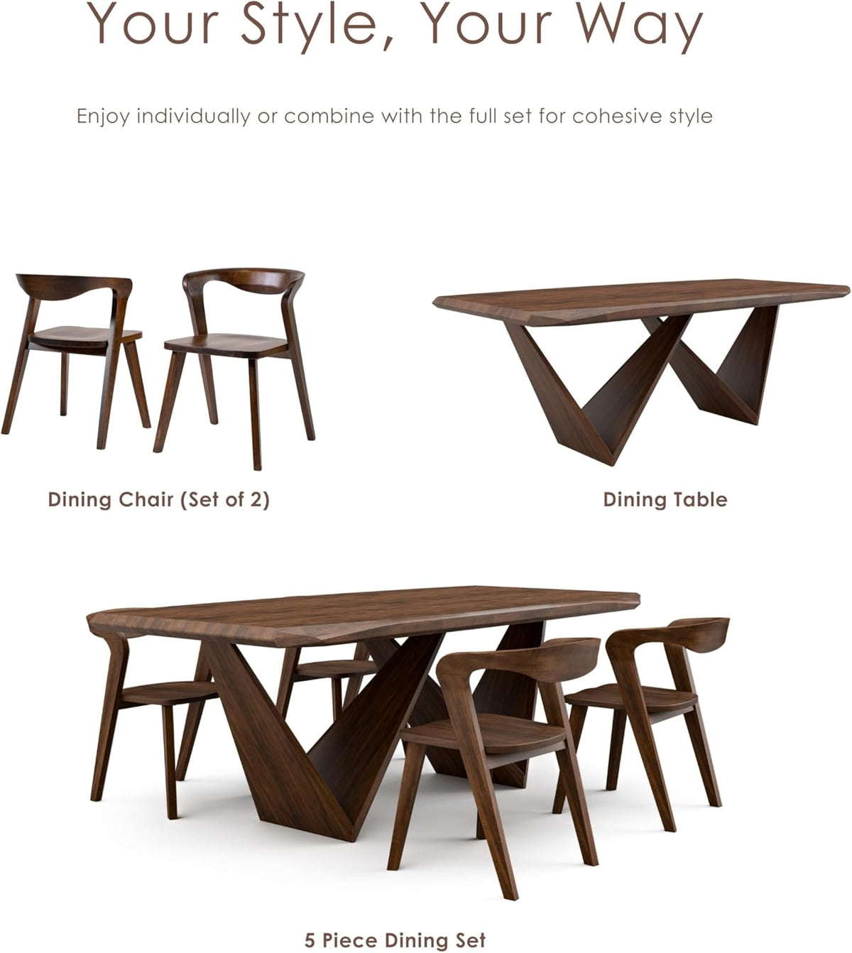 Furniture of America Nazaen III 82.5" Mid-Century Modern Solid Wood Live Edge Dining Table with Steel Support, Walnut Finish, Seats 4–6
