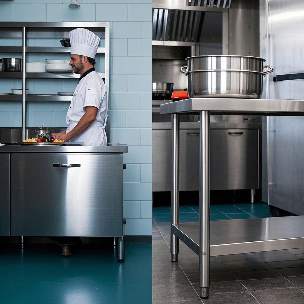 24x24 Inch Stainless Steel Prep Work Table with Caster Undershelf | Rust Resistant Durable Multipurpose Easy Clean Food Safe Workbench Restaurant Hotel Home Bar Kitchen Commercial Heavy Duty