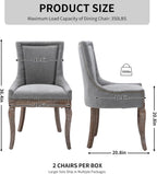 Modern Dining Chairs Set of 2, Fabric Upholstered High Back Chairs with Nailhead Trim and Curved Solid Wood Legs, Sillas de Comedor Accent Chairs for Dining Room, Gray
