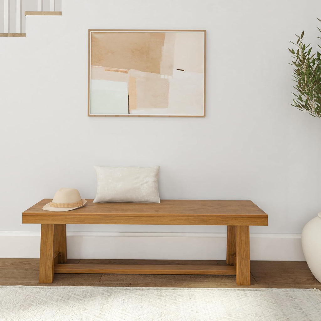Plank+Beam Classic Dining Bench, 60 Inch, Pecan Wirebrush | Non-Toxic Finishes, Farmhouse Design, Elegant Details, Easy Assembly, Quick Setup, Solid Wood