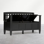SIMPLIHOME Brooklyn Entryway Storage Bench - 48 inch Wide Solid Wood Storage Seat in Deep Black, Contemporary Bench for Entryway or Living Room with Lift-Up Lid and Slatted Backrest