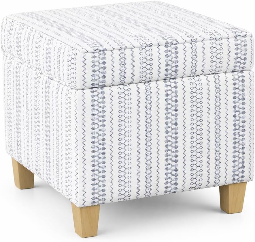 HomePop Home Decor | K7342-F2359 |Classic Square Storage Ottoman with Lift Off Lid | Ottoman with Storage for Living Room & Bedroom, Blue Stripe Large